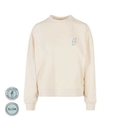 Vorderseite des Sweaters mit mintfarbenem Finnen-Symbol auf der Brust