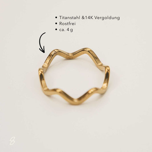 14k vergoldeter Wasserfest Wellen Flow Ring – für Meerliebhaber | Wild Tides