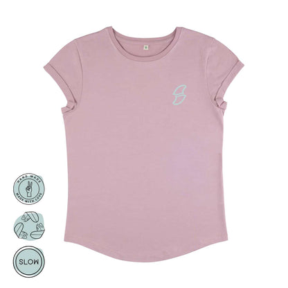lilac damen T-Shirt mit wildtides finnen Logo auf der Brust