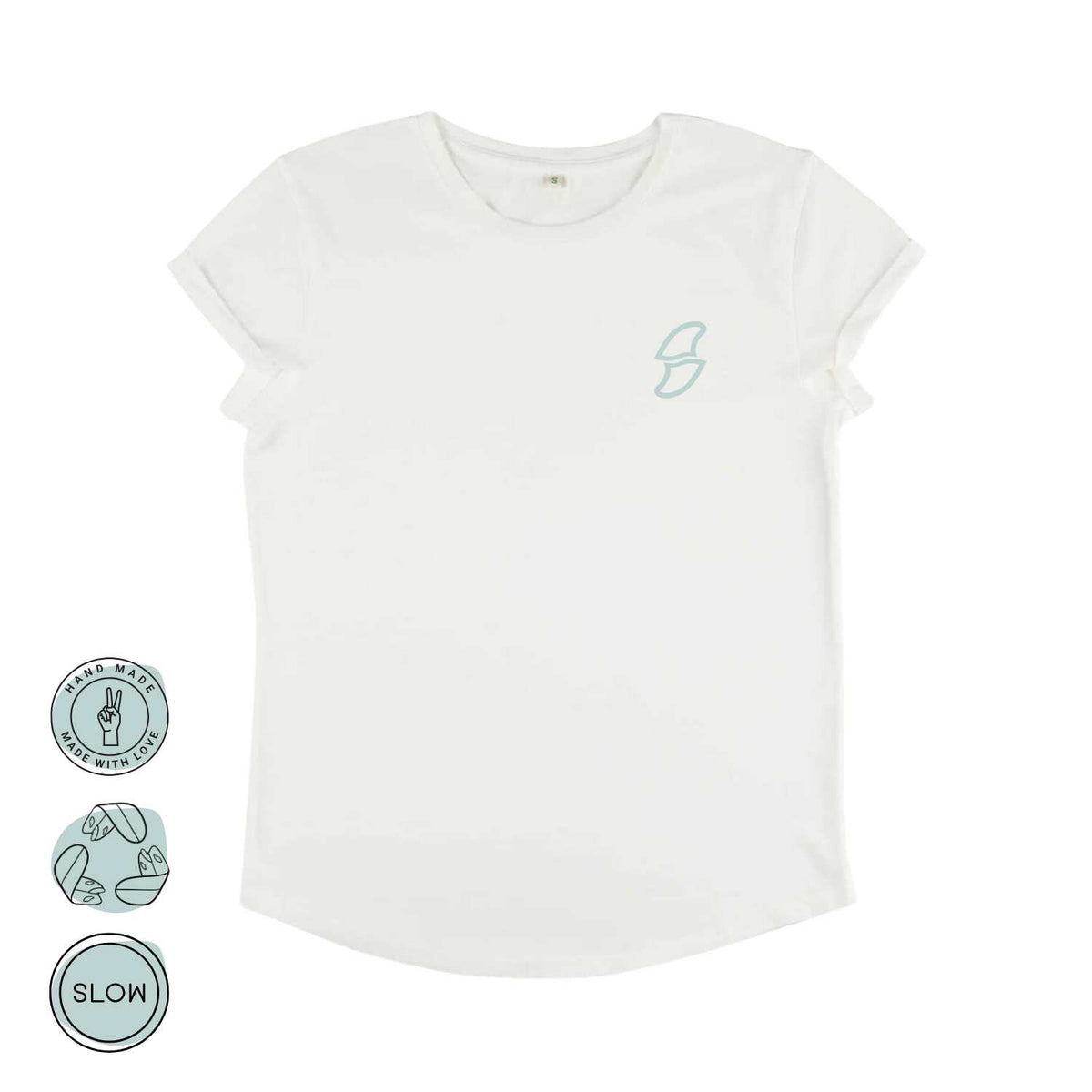 weiß damen T-Shirt mit wildtides finnen Logo auf der Brust