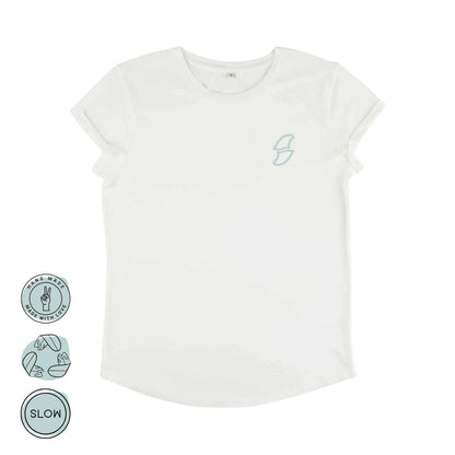 weiß damen T-Shirt mit wildtides finnen Logo auf der Brust